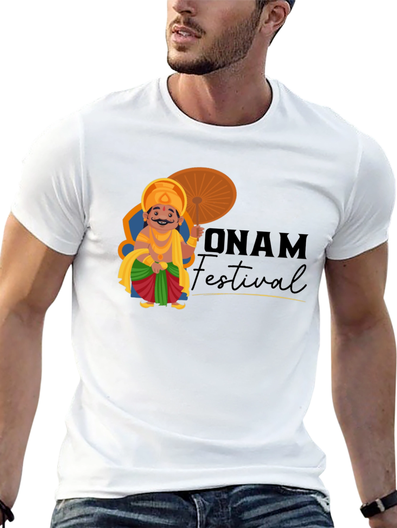 Onam Festival Graphic Tee - Black Cotton T-Shirt