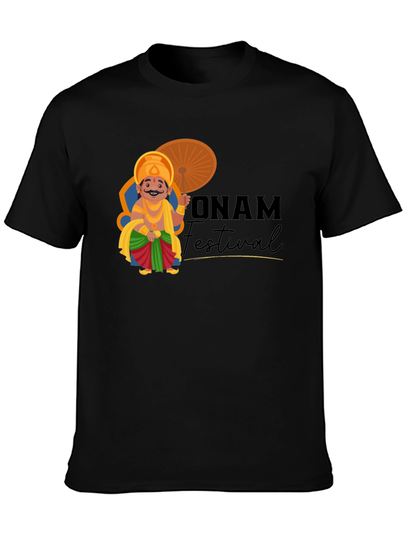 Onam Festival Graphic Tee - Black Cotton T-Shirt
