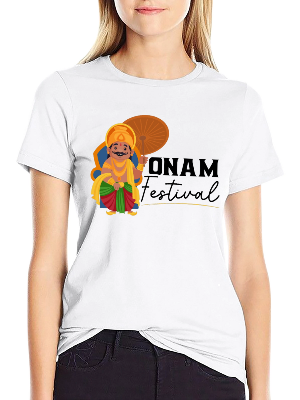 Onam Festival Graphic Tee - Black Cotton T-Shirt