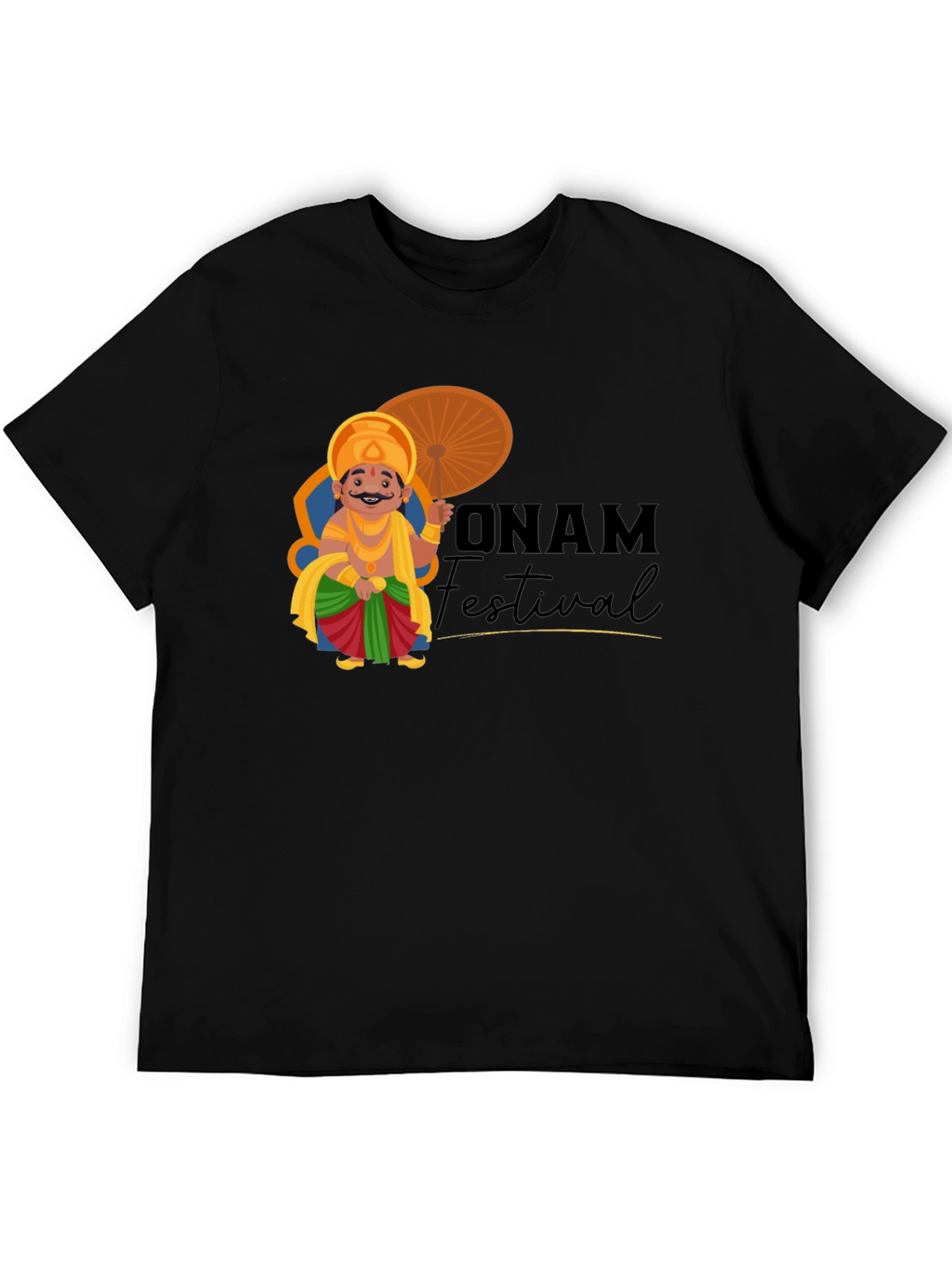 Onam Festival Graphic Tee - Black Cotton T-Shirt