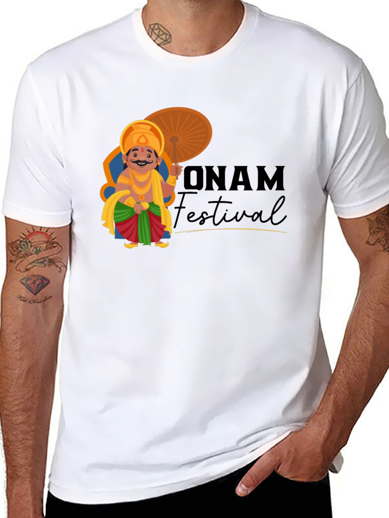 Onam Festival Graphic Tee - Black Cotton T-Shirt