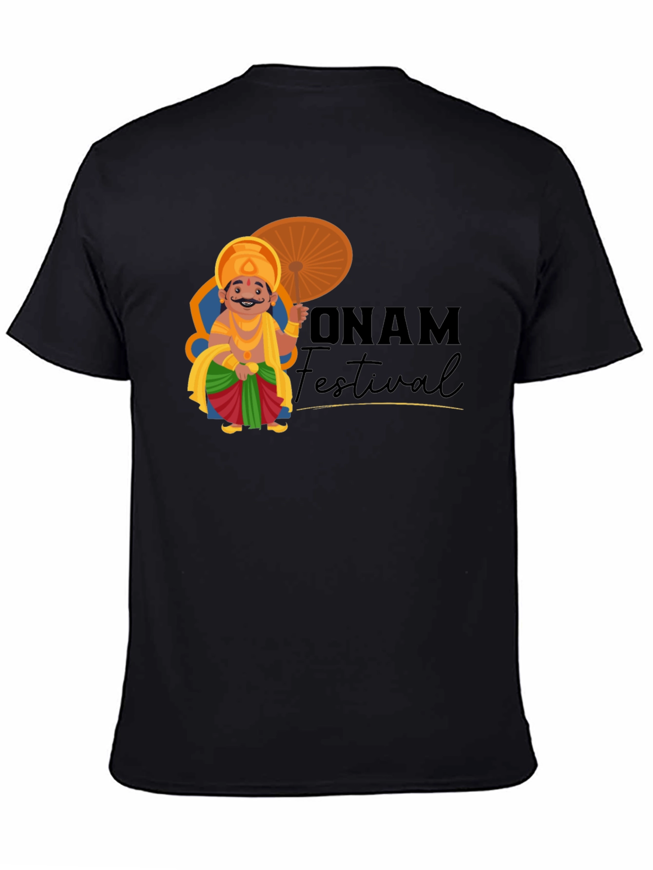 Onam Festival Graphic Tee - Black Cotton T-Shirt