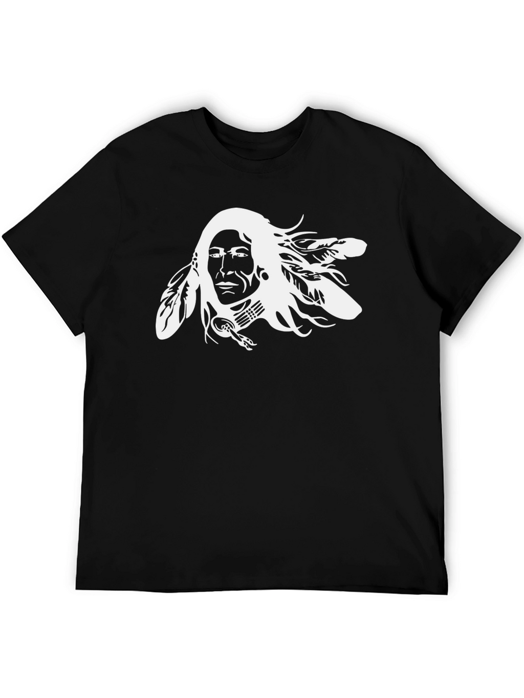 Native American Chief Graphic Tee - Black Cotton T-Shirt