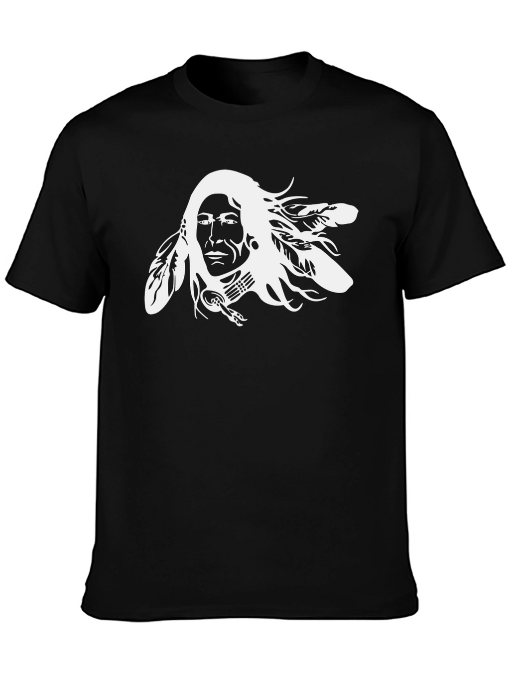 Native American Chief Graphic Tee - Black Cotton T-Shirt