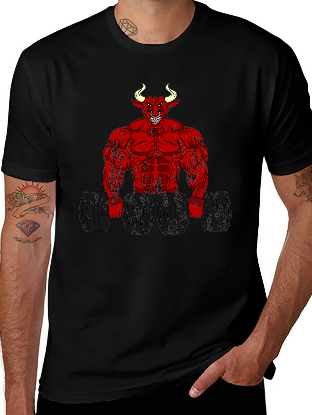 Devil Bull Bodybuilder Graphic T-Shirt