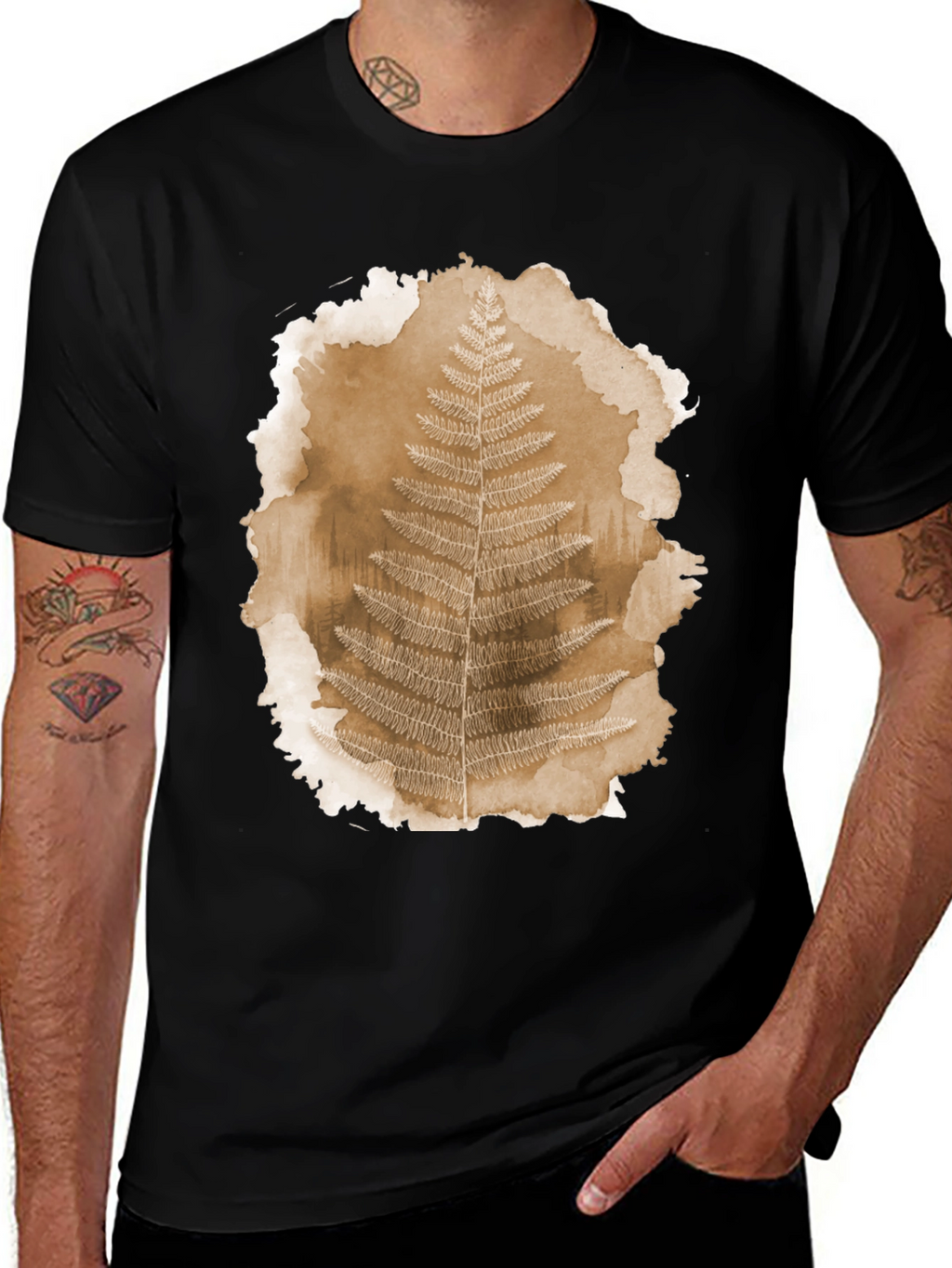 Fern Print Black T-Shirt - Nature Inspired Graphic Tee