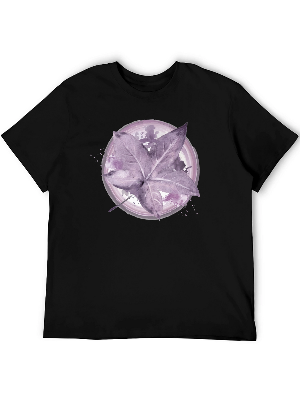 Artistic Leaf Print Black T-Shirt