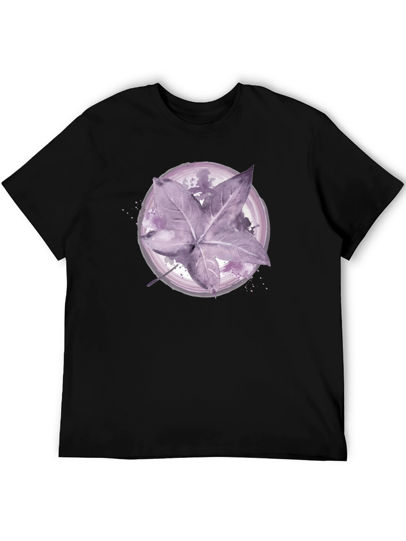 Artistic Leaf Print Black T-Shirt