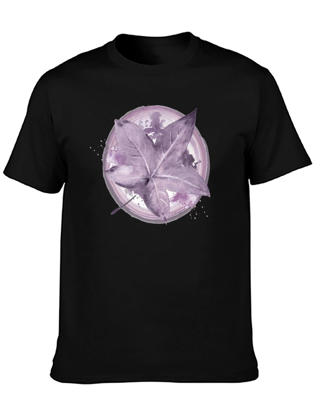 Artistic Leaf Print Black T-Shirt