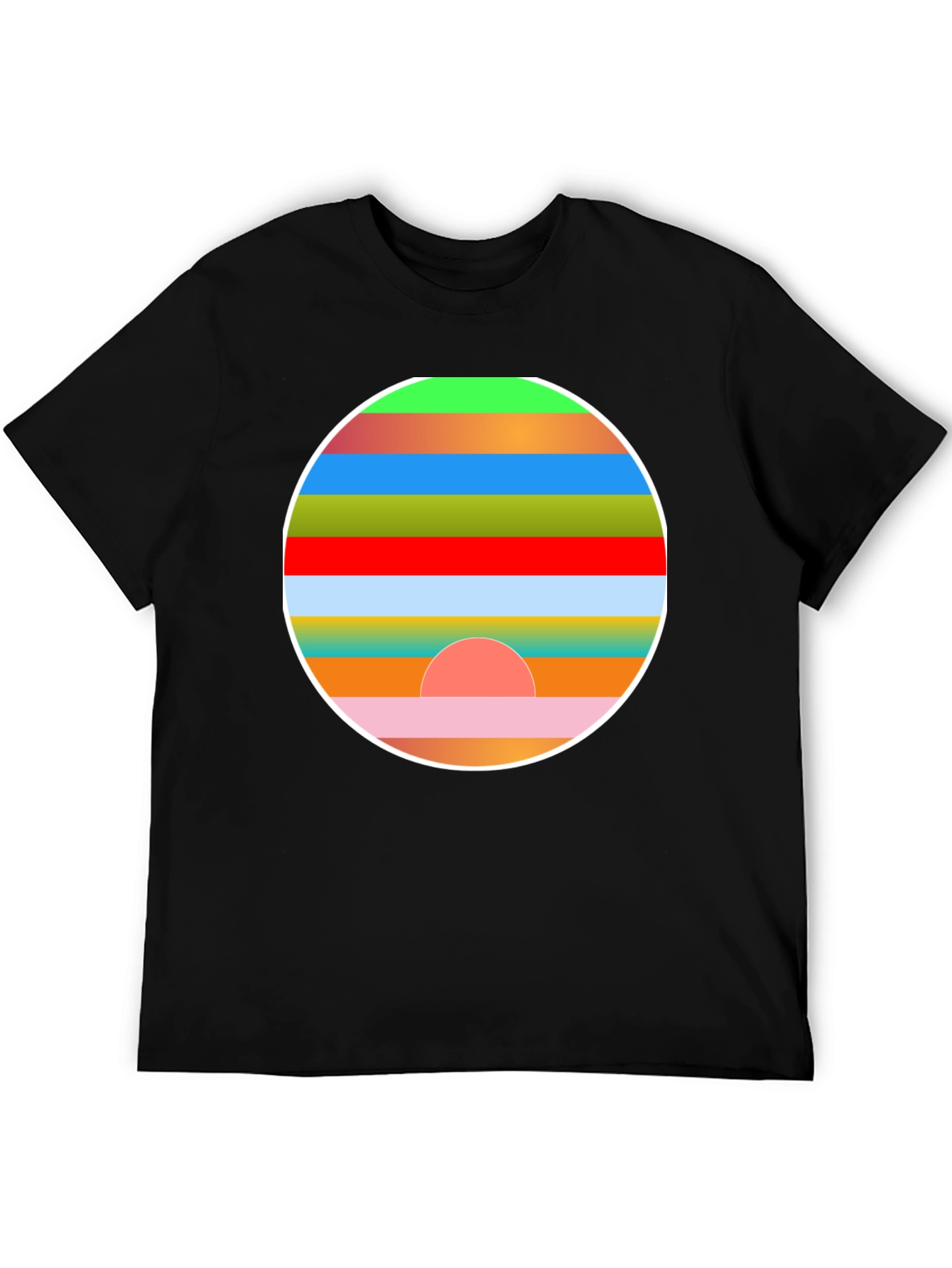 Retro Sunset Graphic Tee - Stylish Mens Black T-Shirt