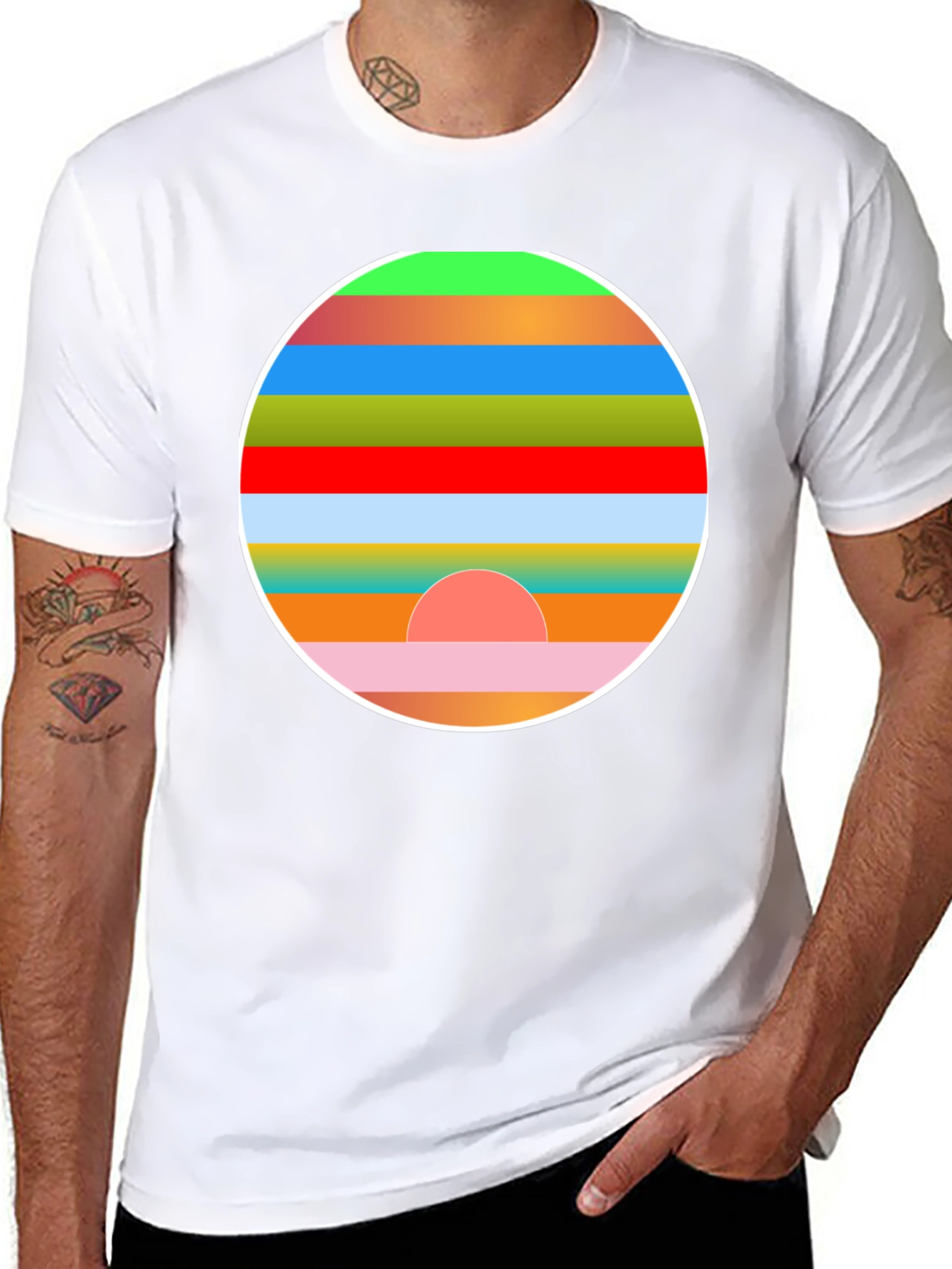 Retro Sunset Graphic Tee - Stylish Mens Black T-Shirt