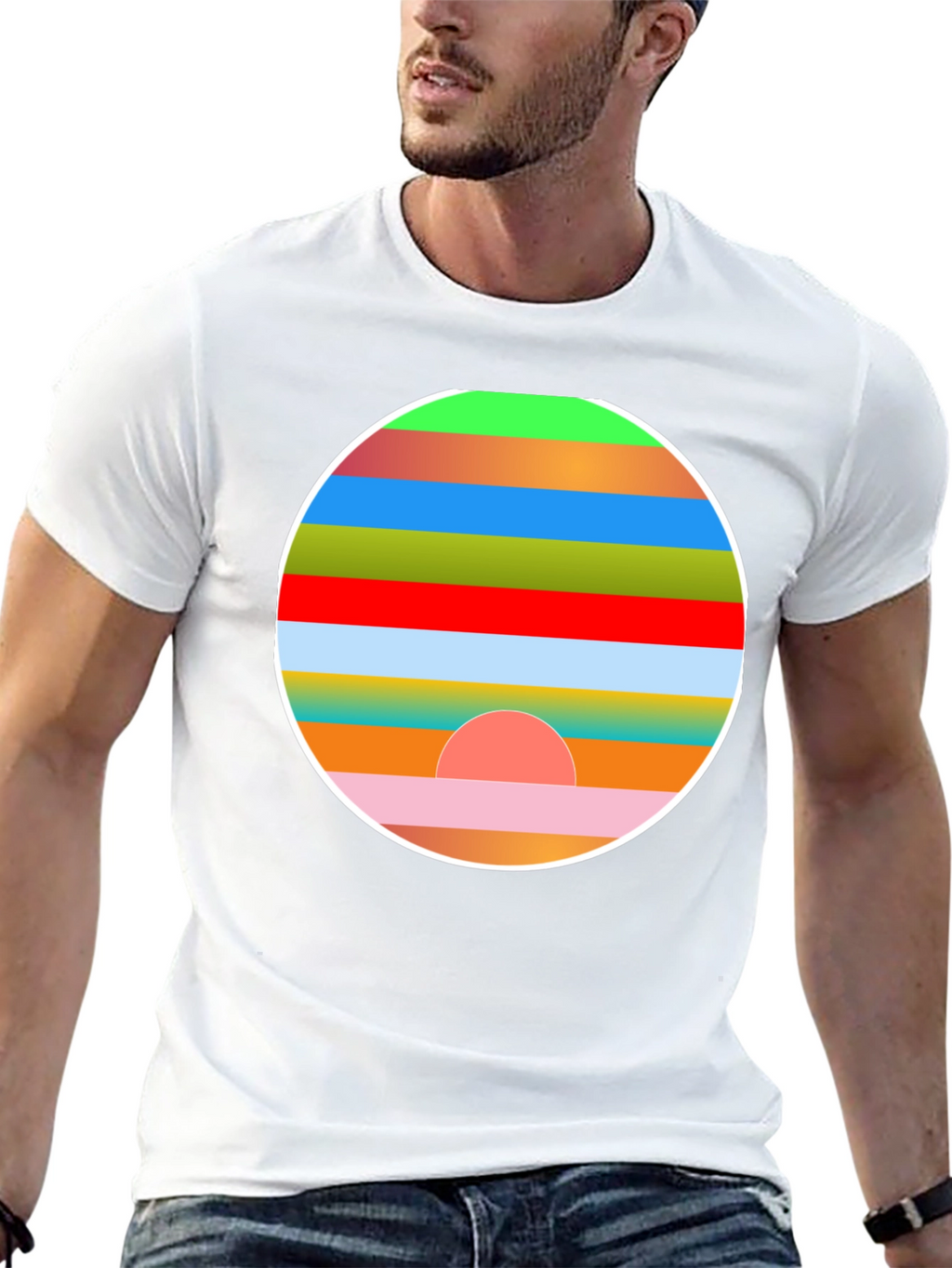Retro Sunset Graphic Tee - Stylish Mens Black T-Shirt