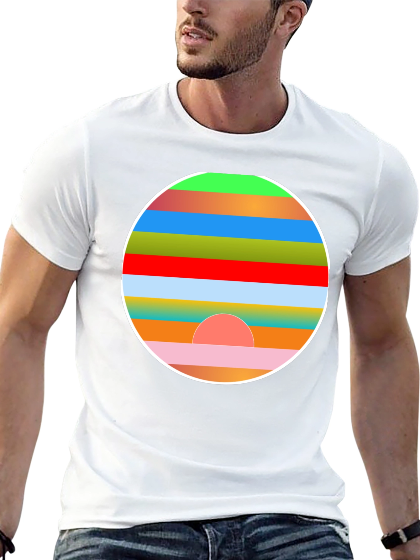 Retro Sunset Graphic Tee - Stylish Mens Black T-Shirt