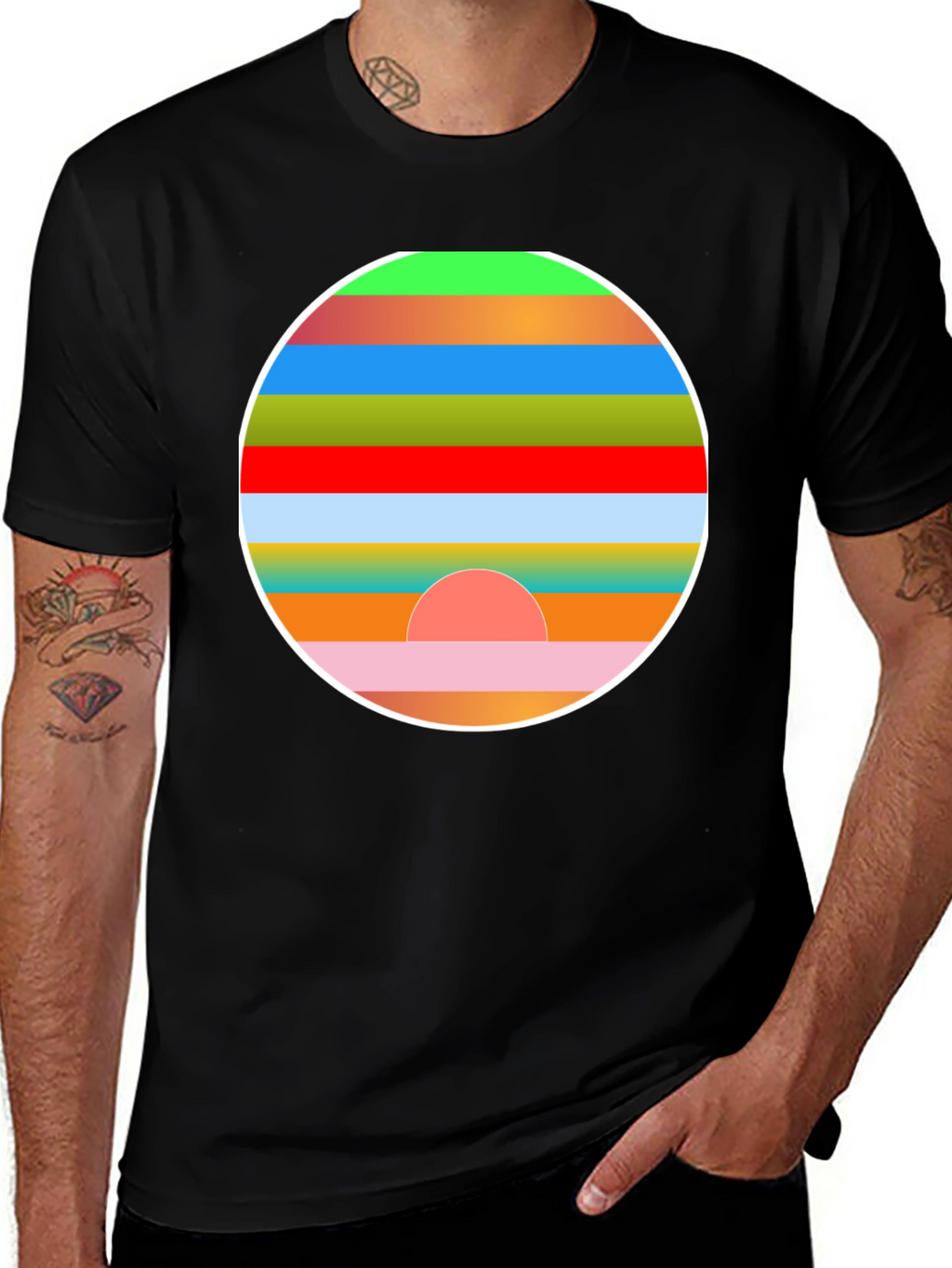 Retro Sunset Graphic Tee - Stylish Mens Black T-Shirt