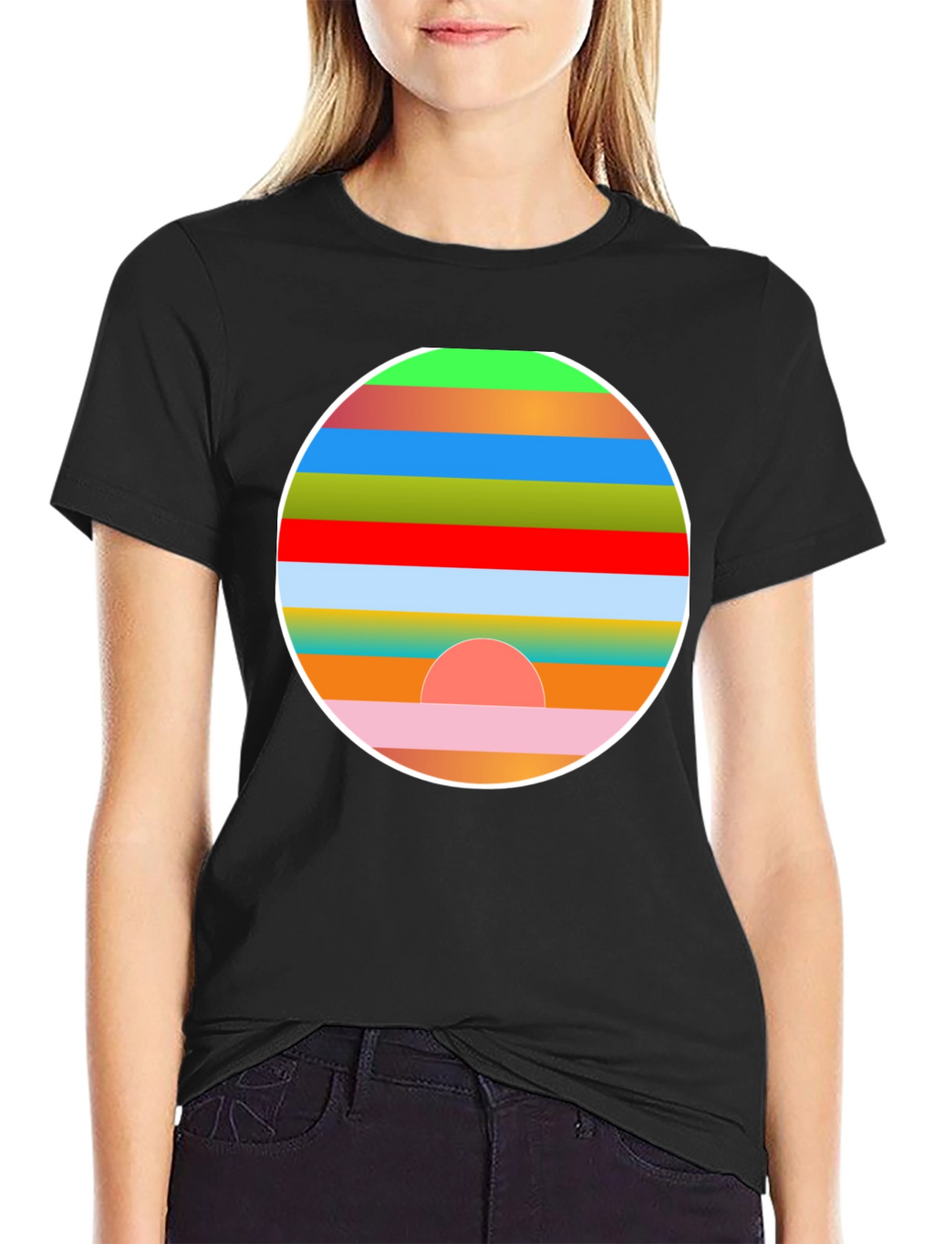 Retro Sunset Graphic Tee - Stylish Mens Black T-Shirt