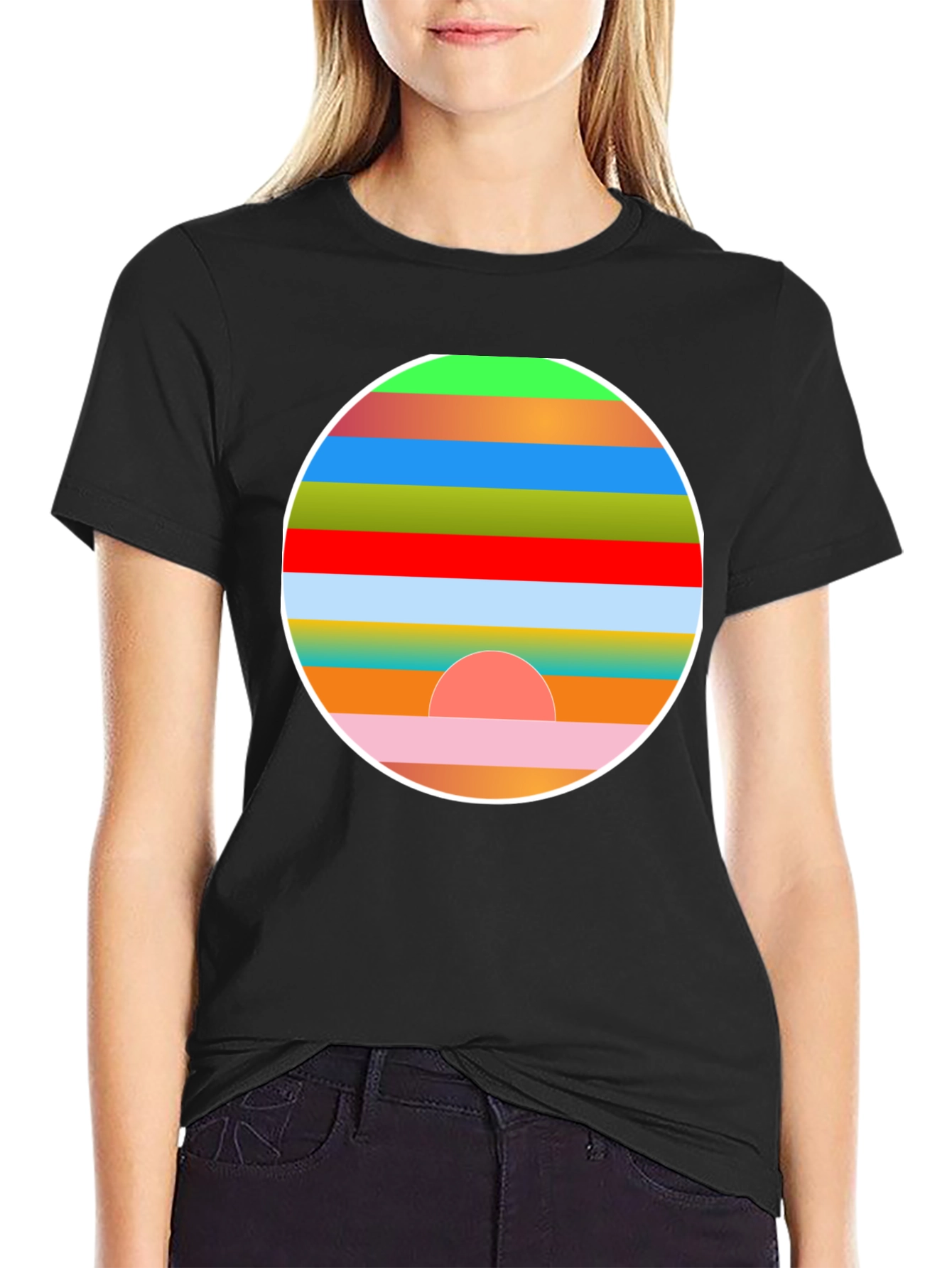Retro Sunset Graphic Tee - Stylish Mens Black T-Shirt