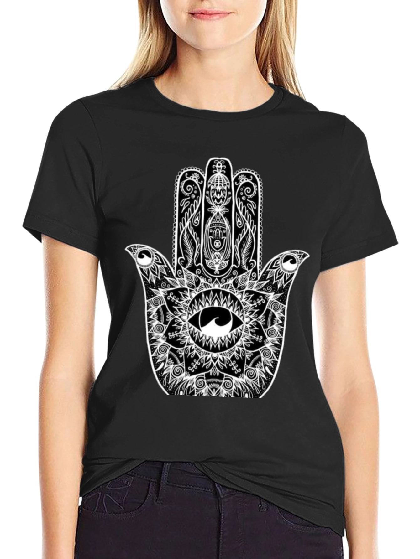 Hamsa Hand Graphic Black T-Shirt