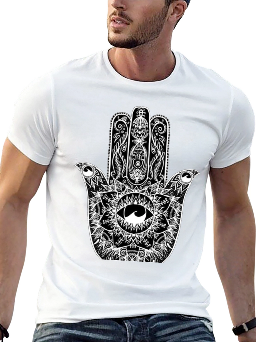Hamsa Hand Graphic Black T-Shirt