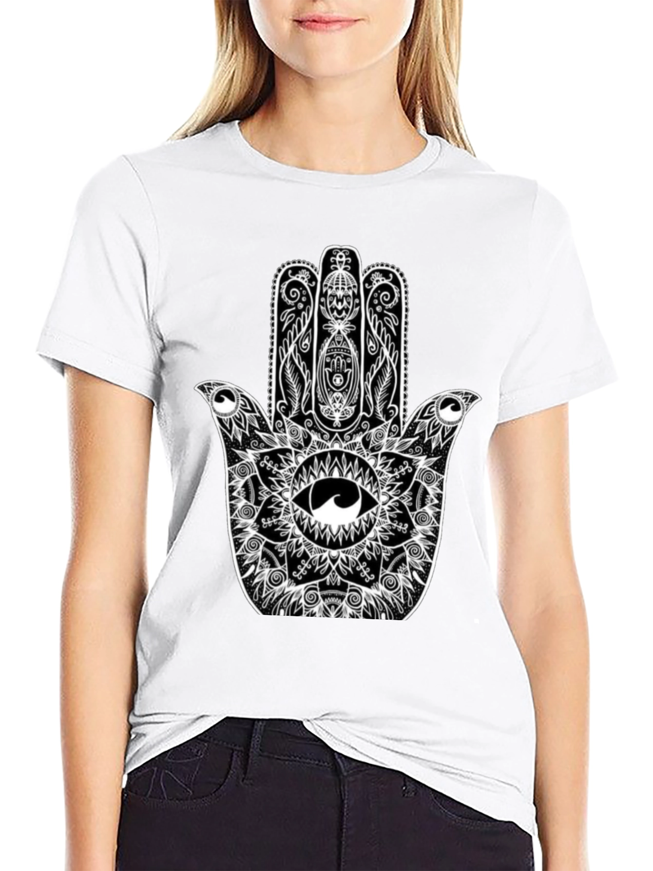 Hamsa Hand Graphic Black T-Shirt