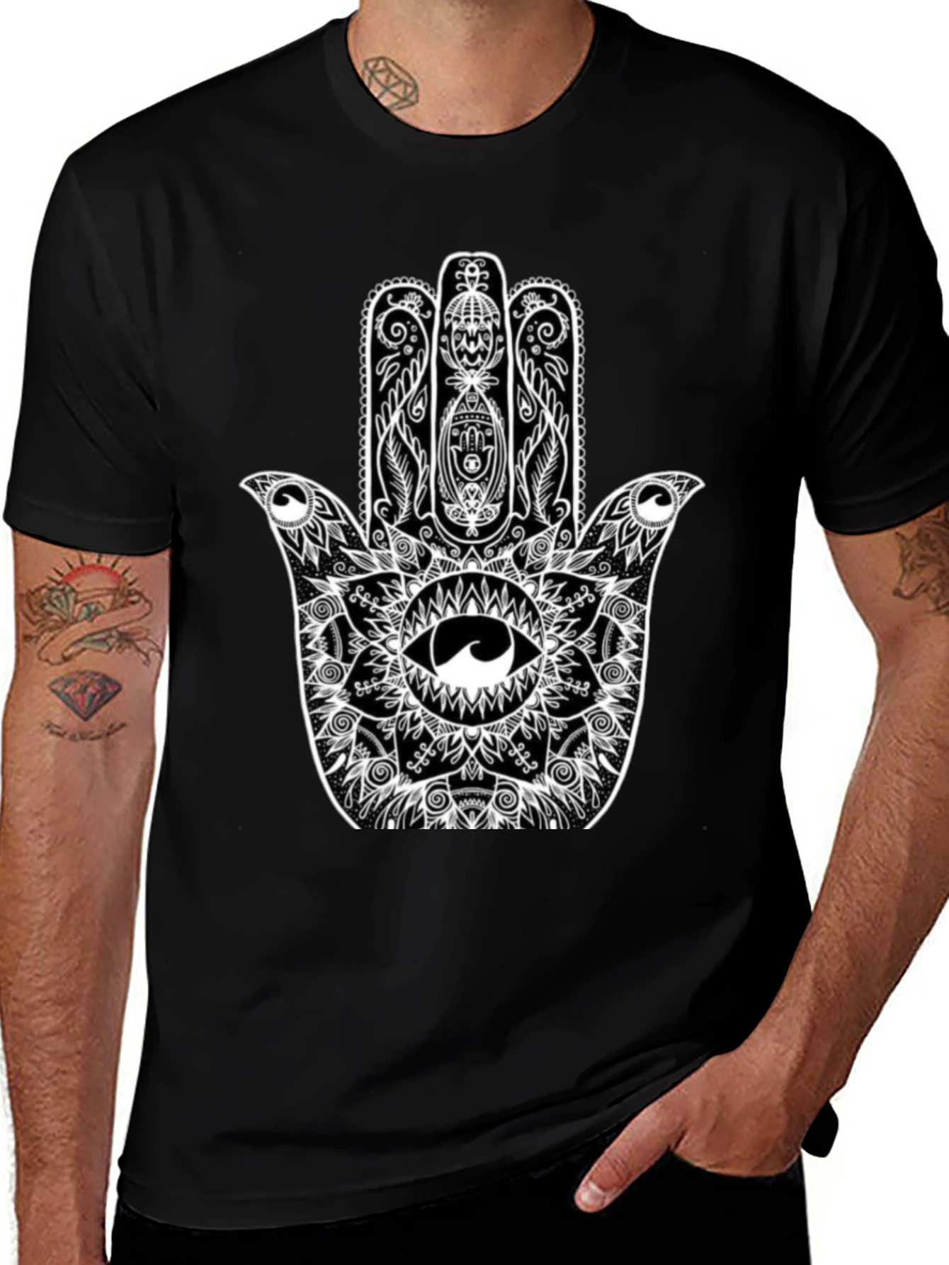 Hamsa Hand Graphic Black T-Shirt
