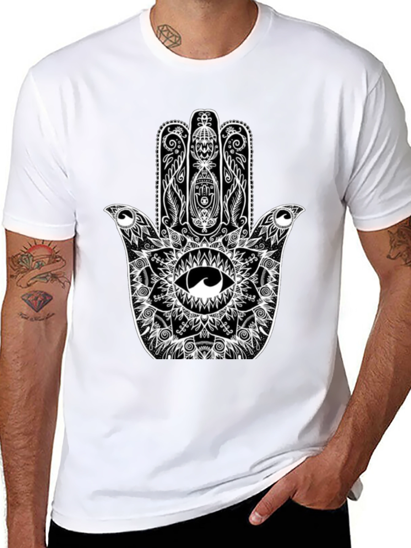 Hamsa Hand Graphic Black T-Shirt