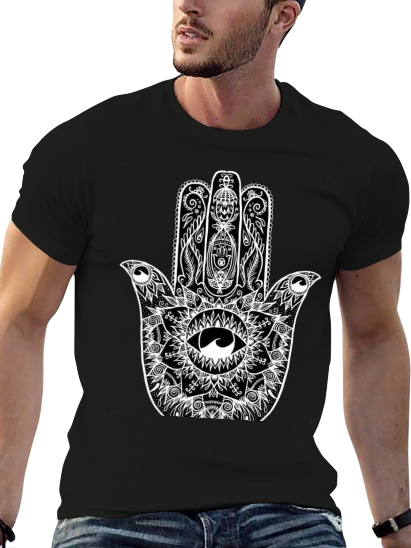 Hamsa Hand Graphic Black T-Shirt