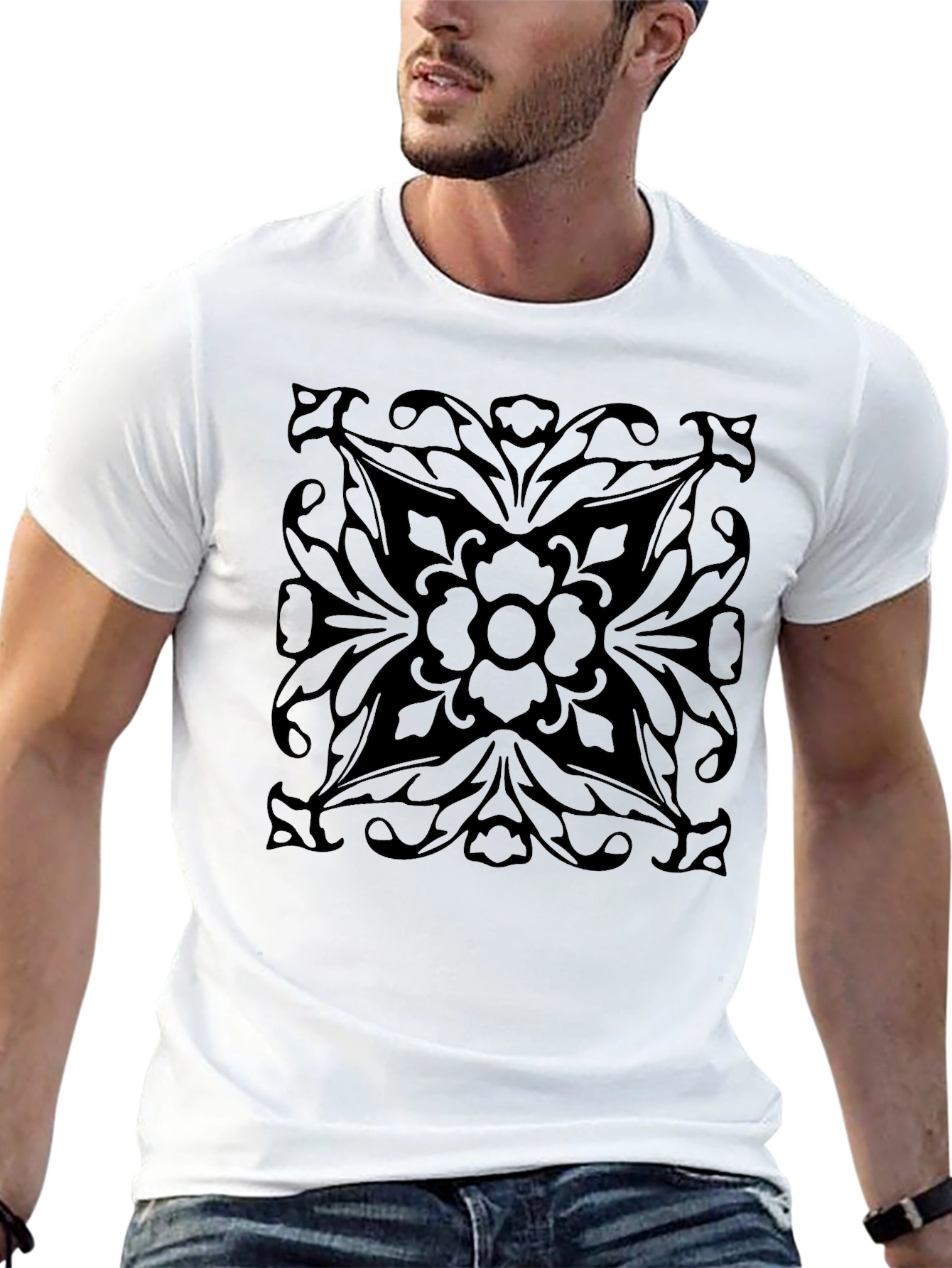 Elegant Black Floral Print T-Shirt