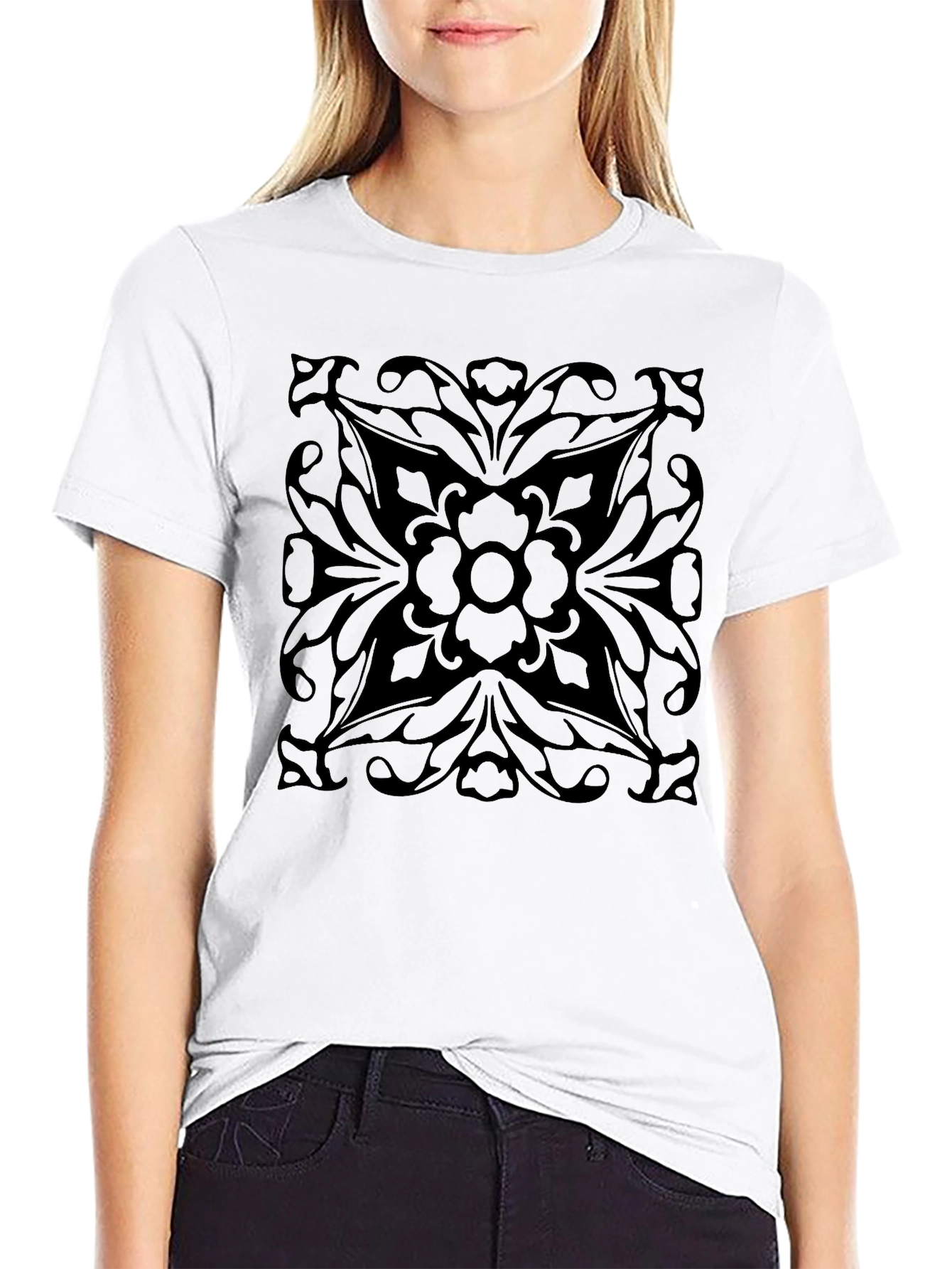 Elegant Black Floral Print T-Shirt