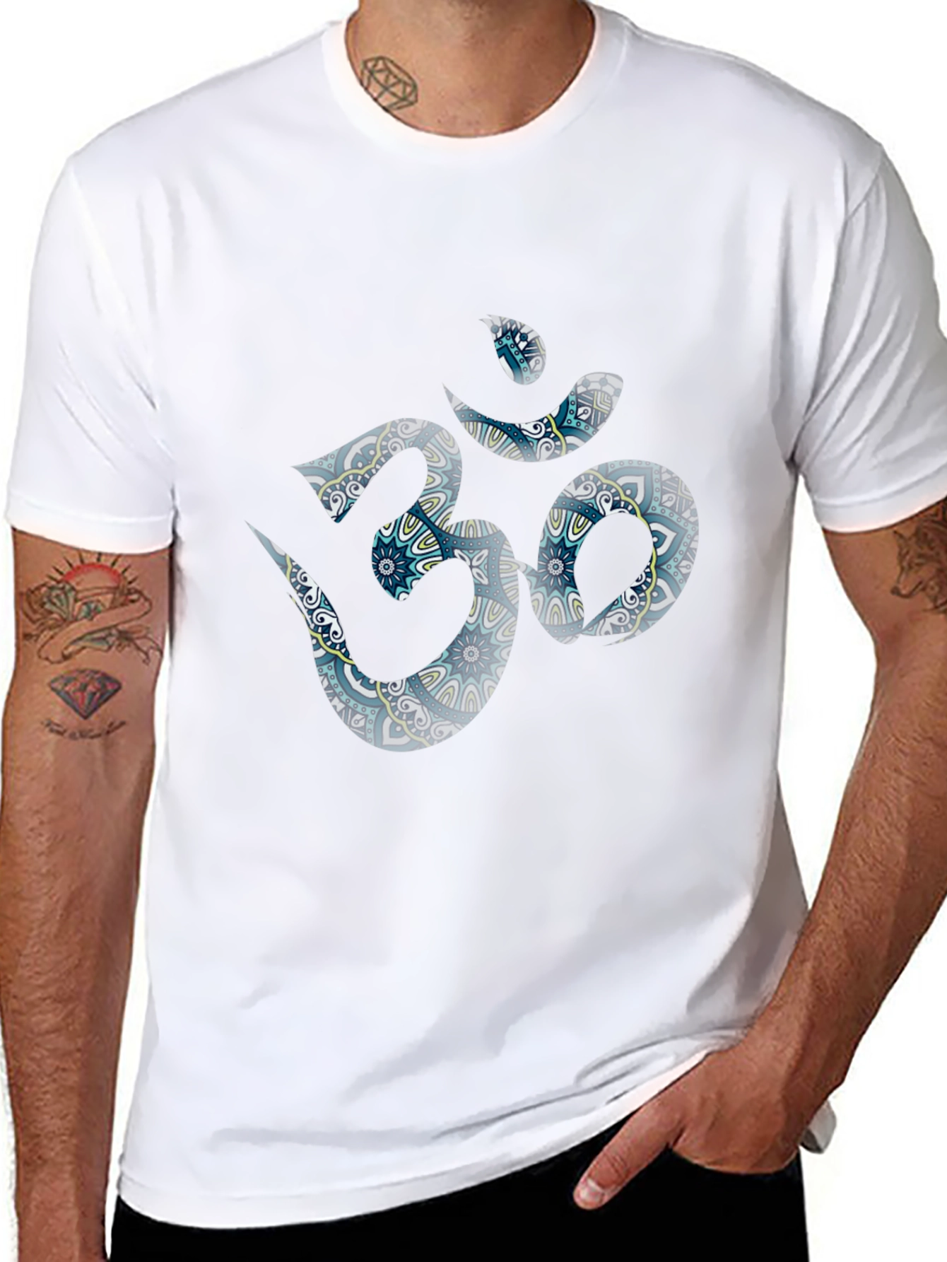 Om Mandala Design Black T-Shirt