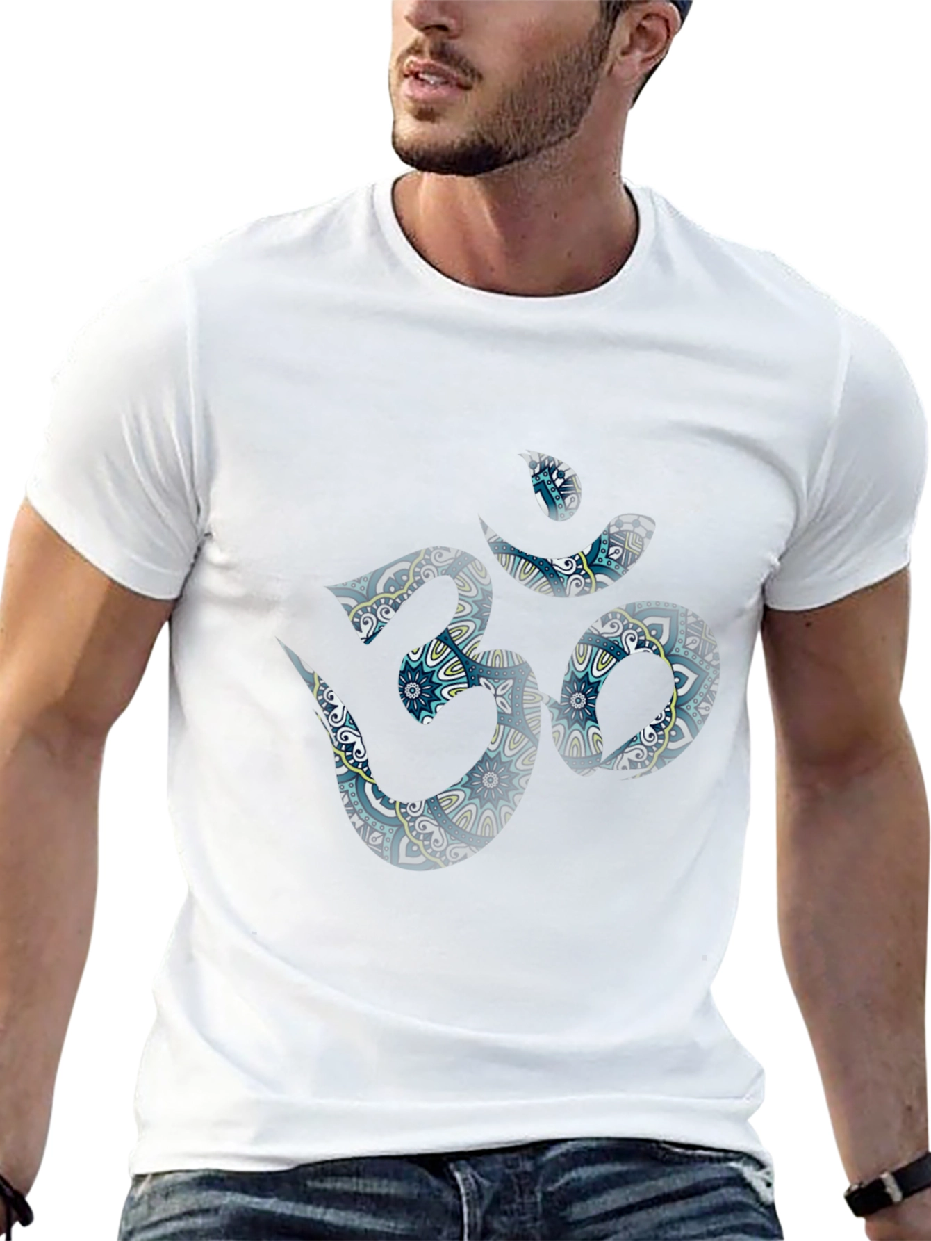 Om Mandala Design Black T-Shirt