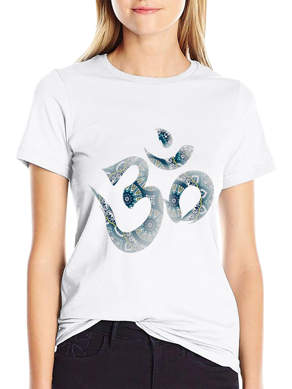 Om Mandala Design Black T-Shirt