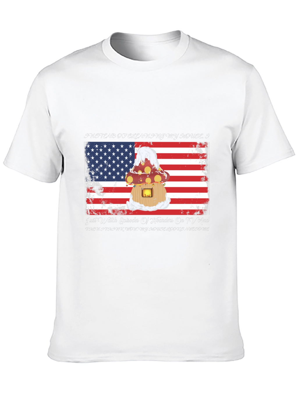 Funny Mushroom House American Flag T-Shirt