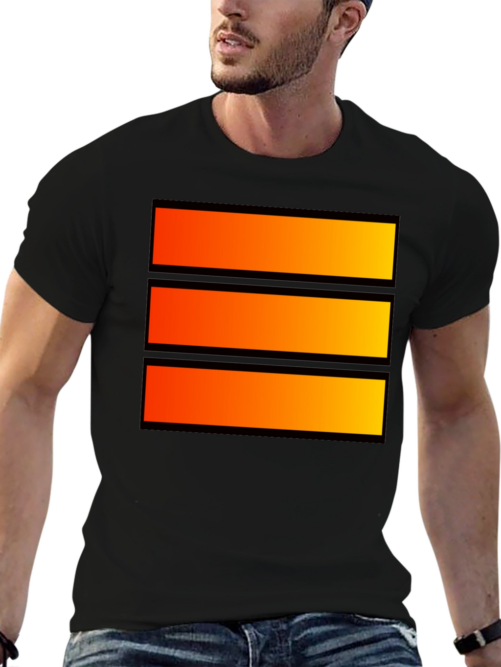 Bold Graphic Tee - Orange Stripe Design