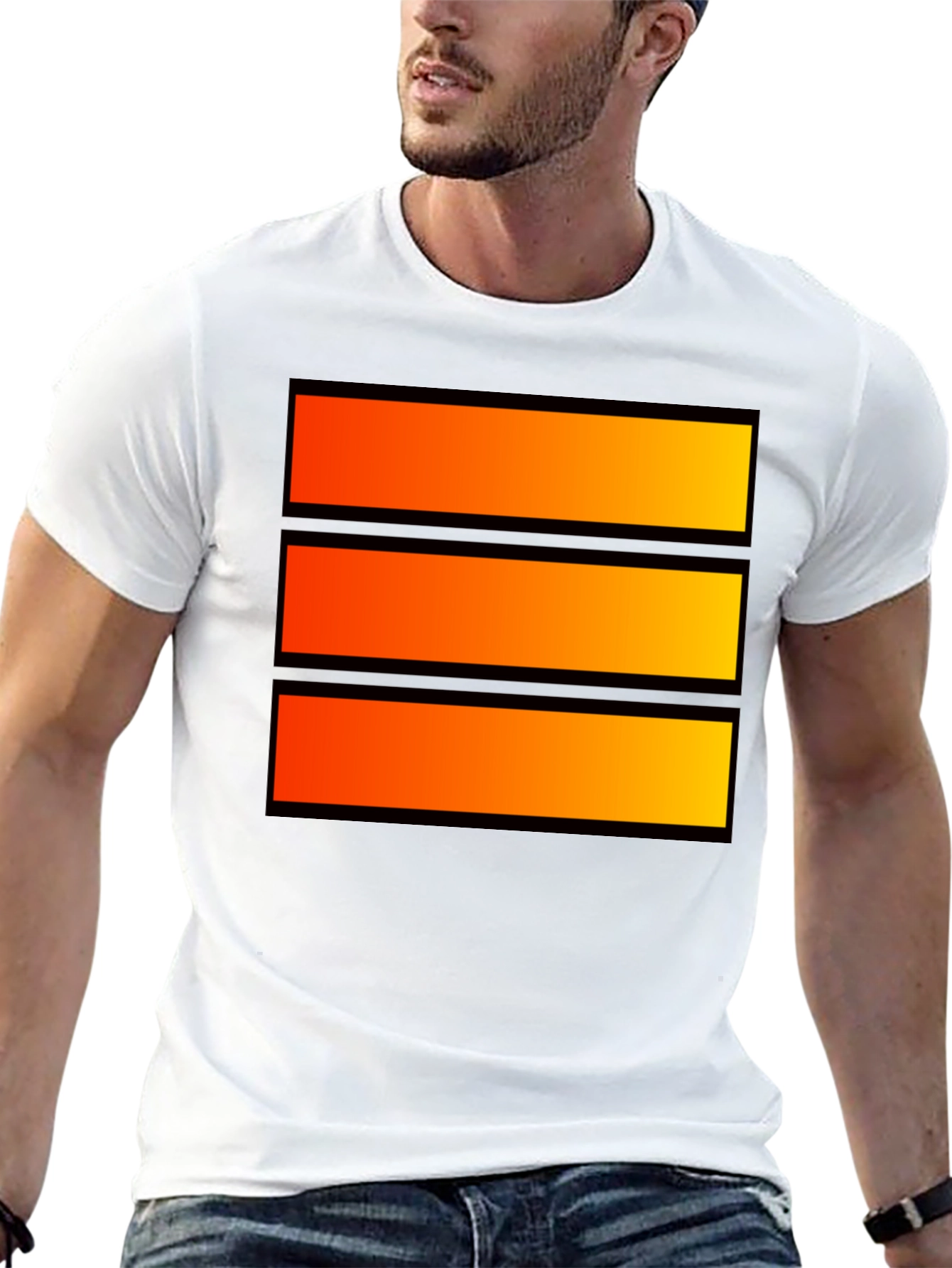 Bold Graphic Tee - Orange Stripe Design