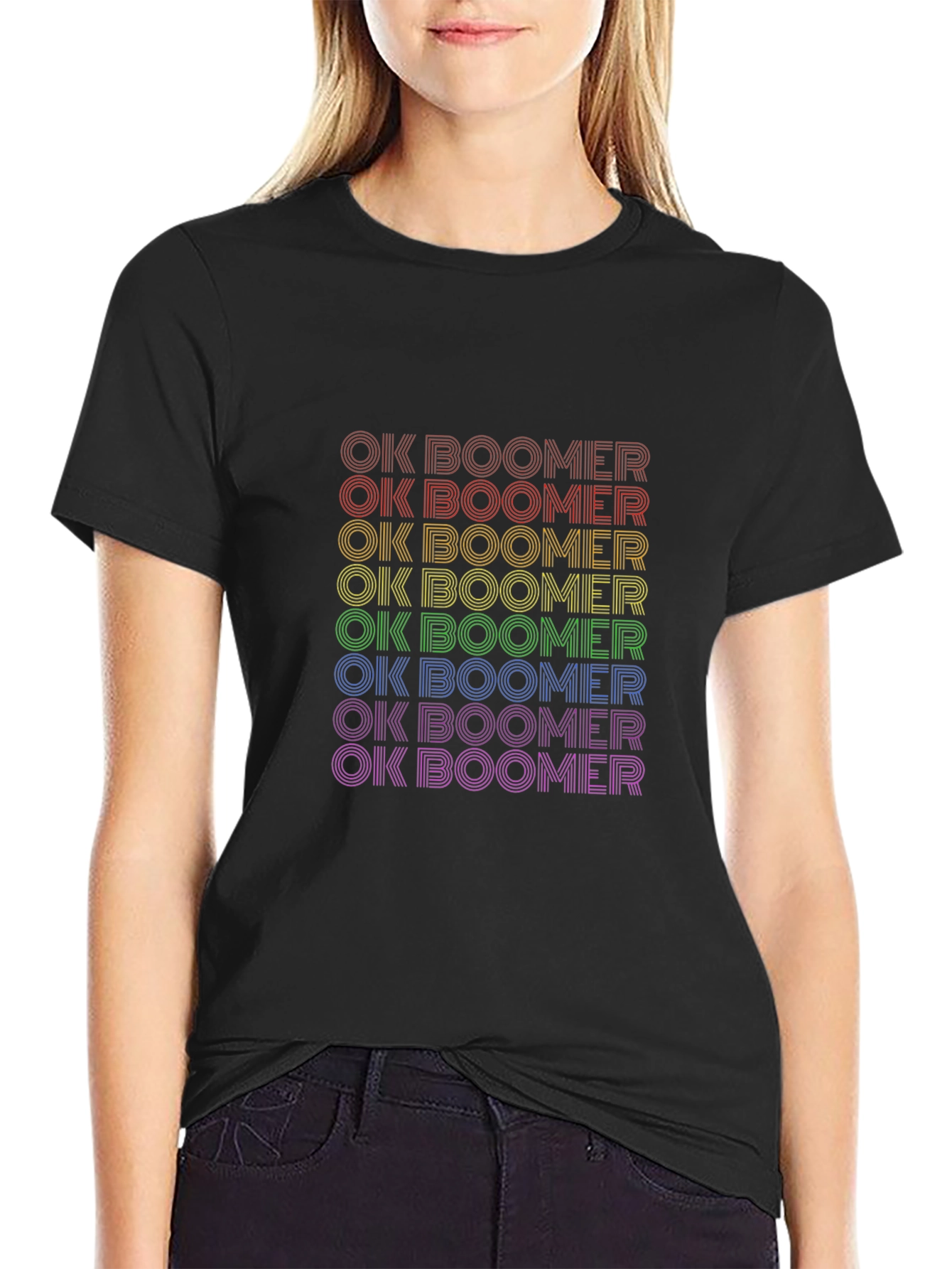 OK Boomer Rainbow Tee - Trendy Slogan T-Shirt