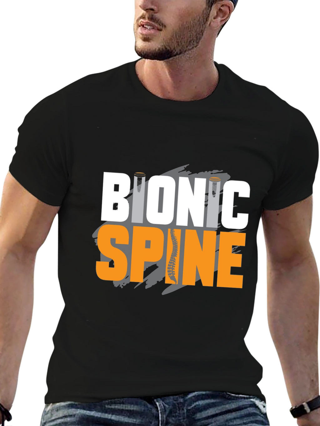 Bionic Spine Graphic T-Shirt - Black Cotton Tee