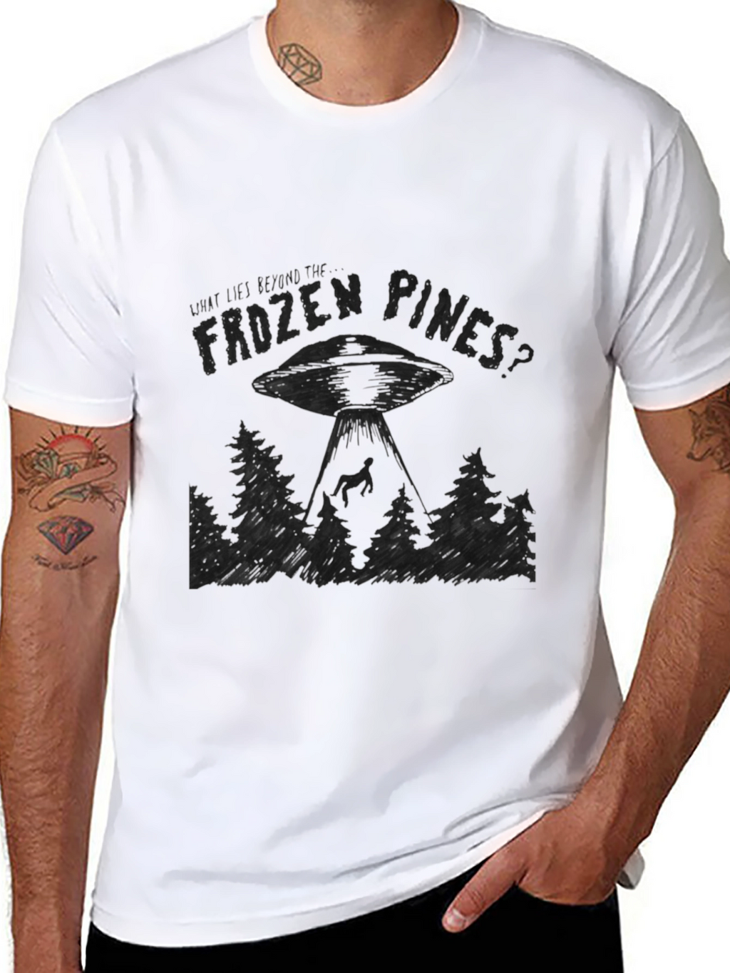 Frozen Pines UFO Abduction Graphic T-Shirt
