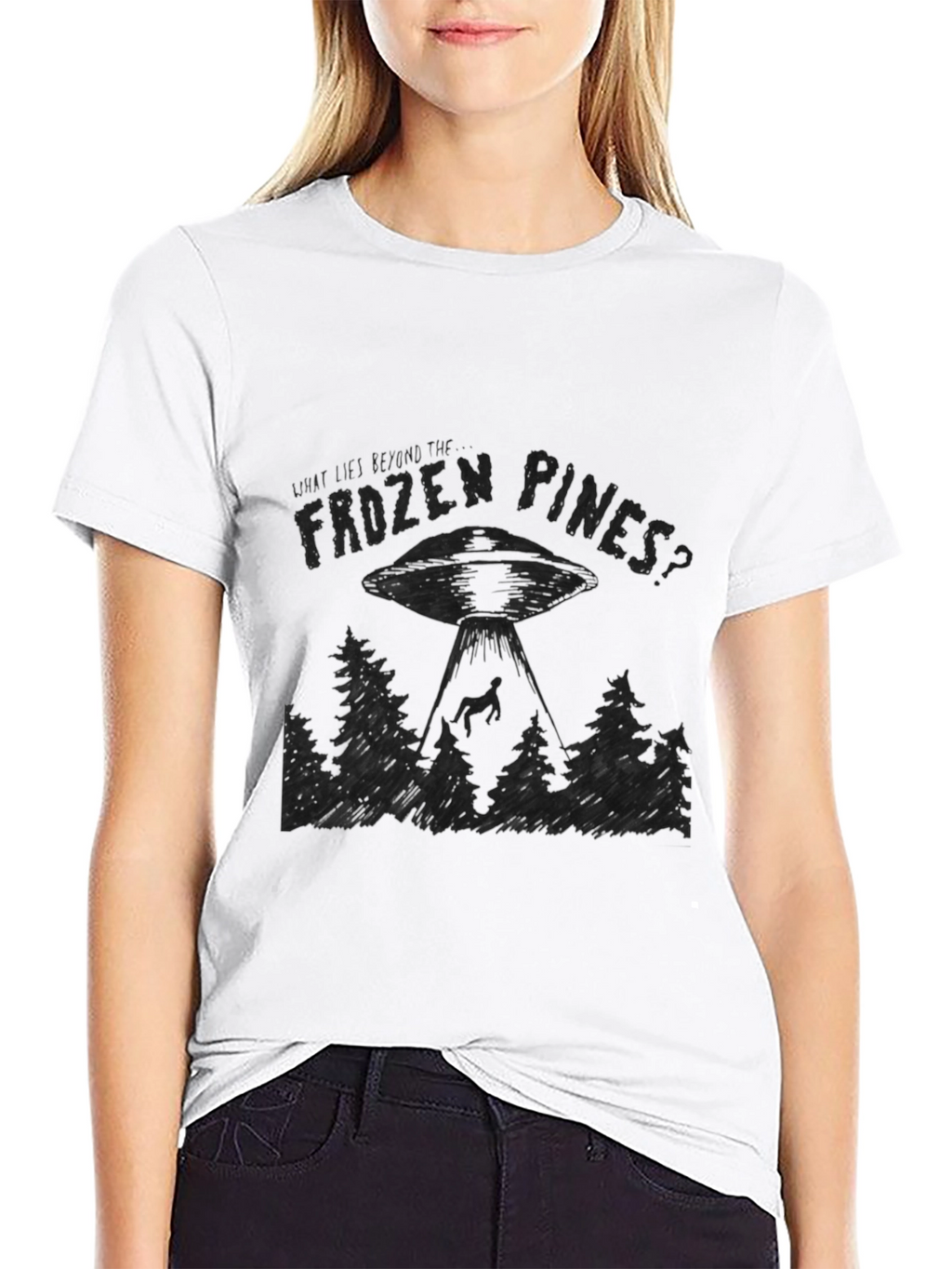 Frozen Pines UFO Abduction Graphic T-Shirt