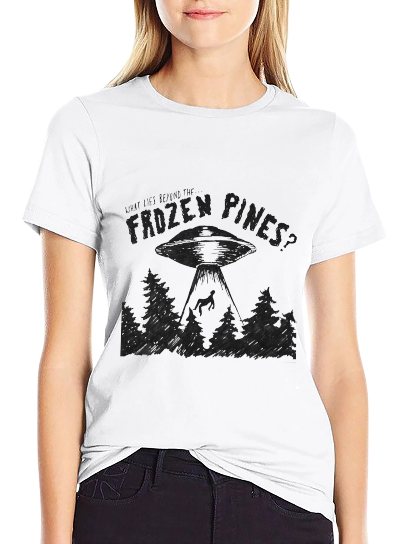 Frozen Pines UFO Abduction Graphic T-Shirt
