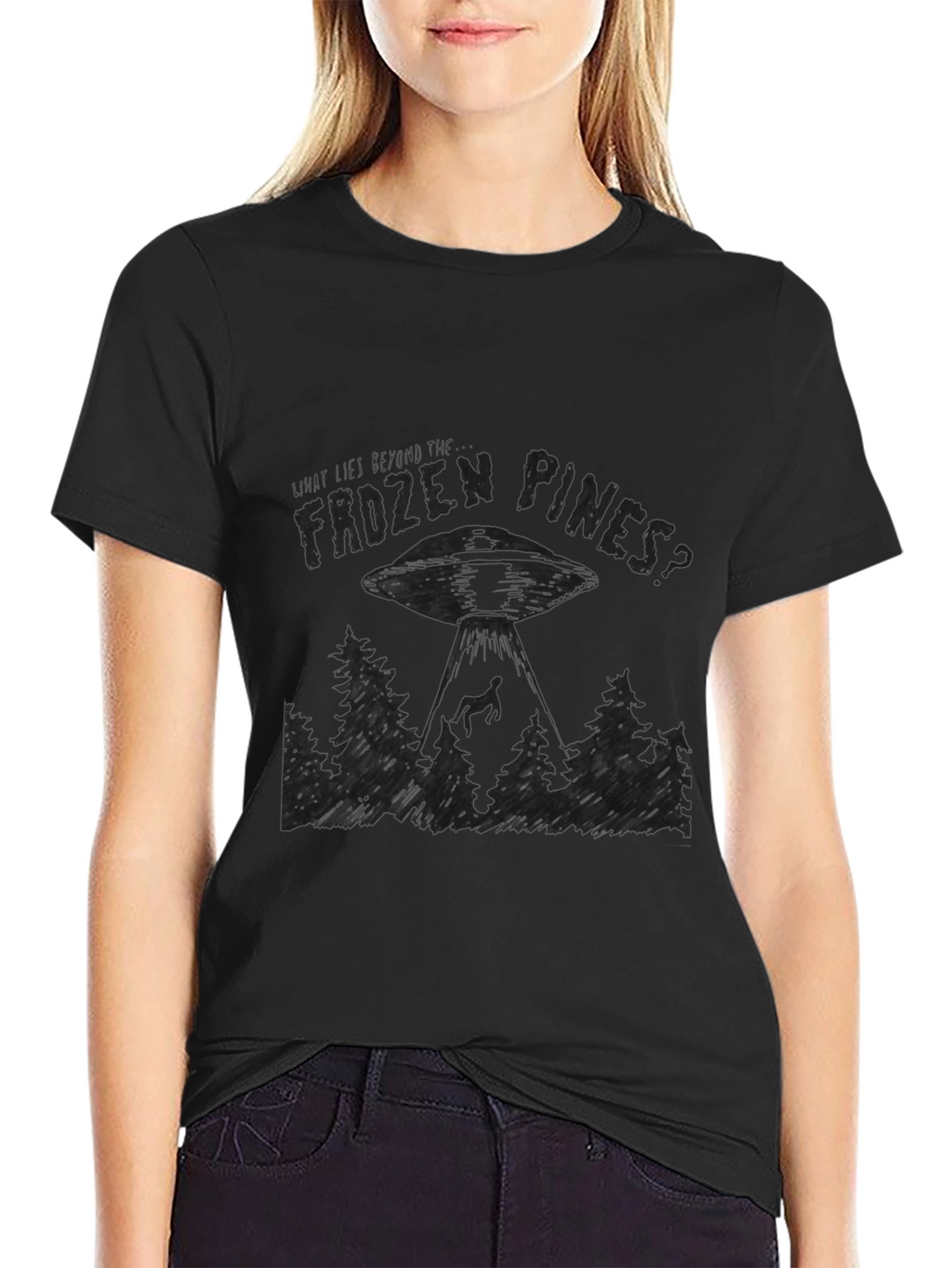 Frozen Pines UFO Abduction Graphic T-Shirt