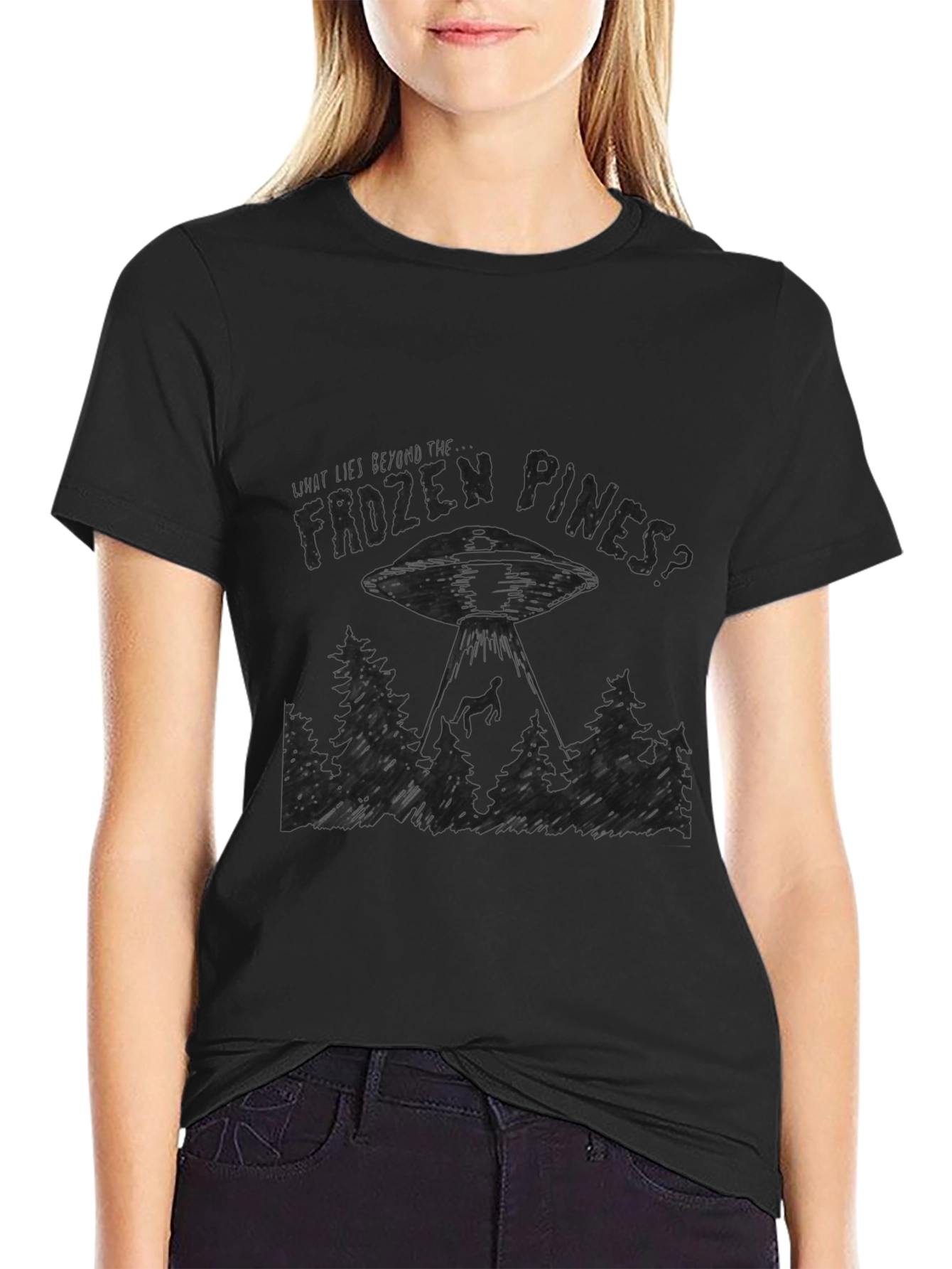 Frozen Pines UFO Abduction Graphic T-Shirt