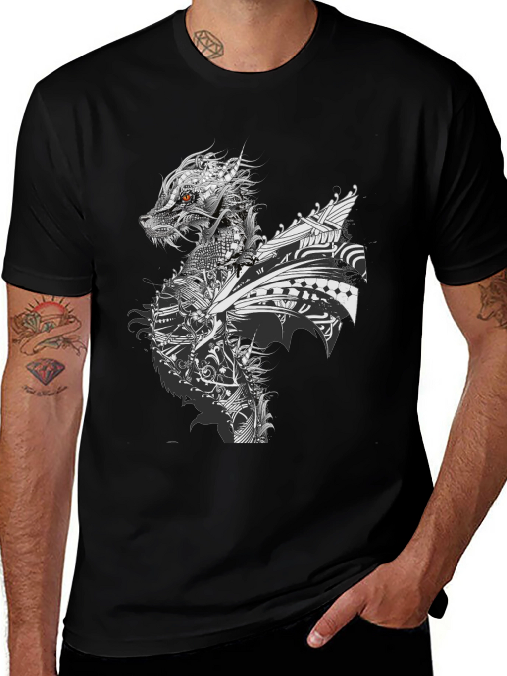 Dragon Graphic Print Crew Neck T-Shirt