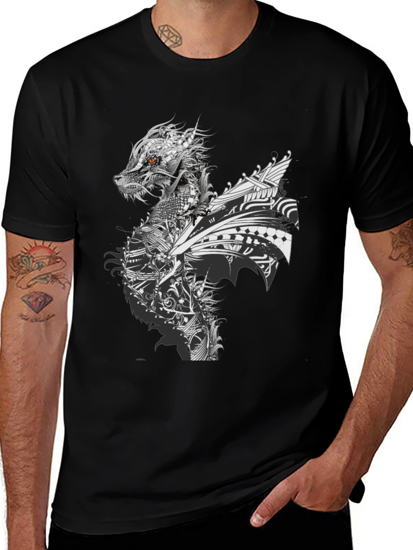 Dragon Graphic Print Crew Neck T-Shirt