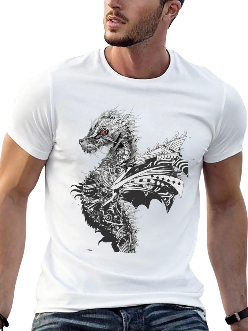 Dragon Graphic Print Crew Neck T-Shirt