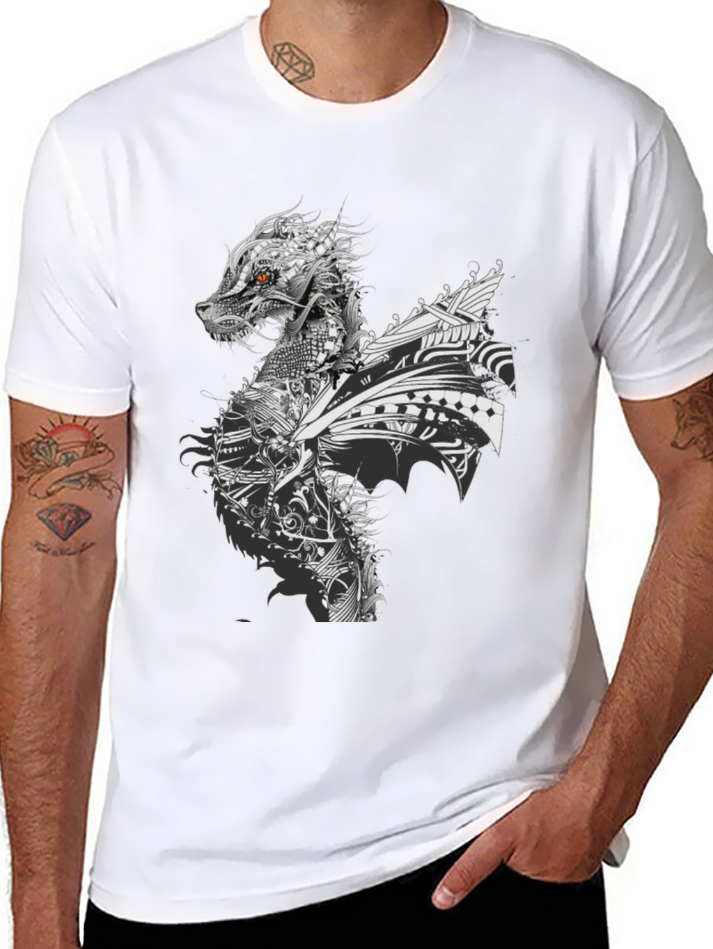 Dragon Graphic Print Crew Neck T-Shirt