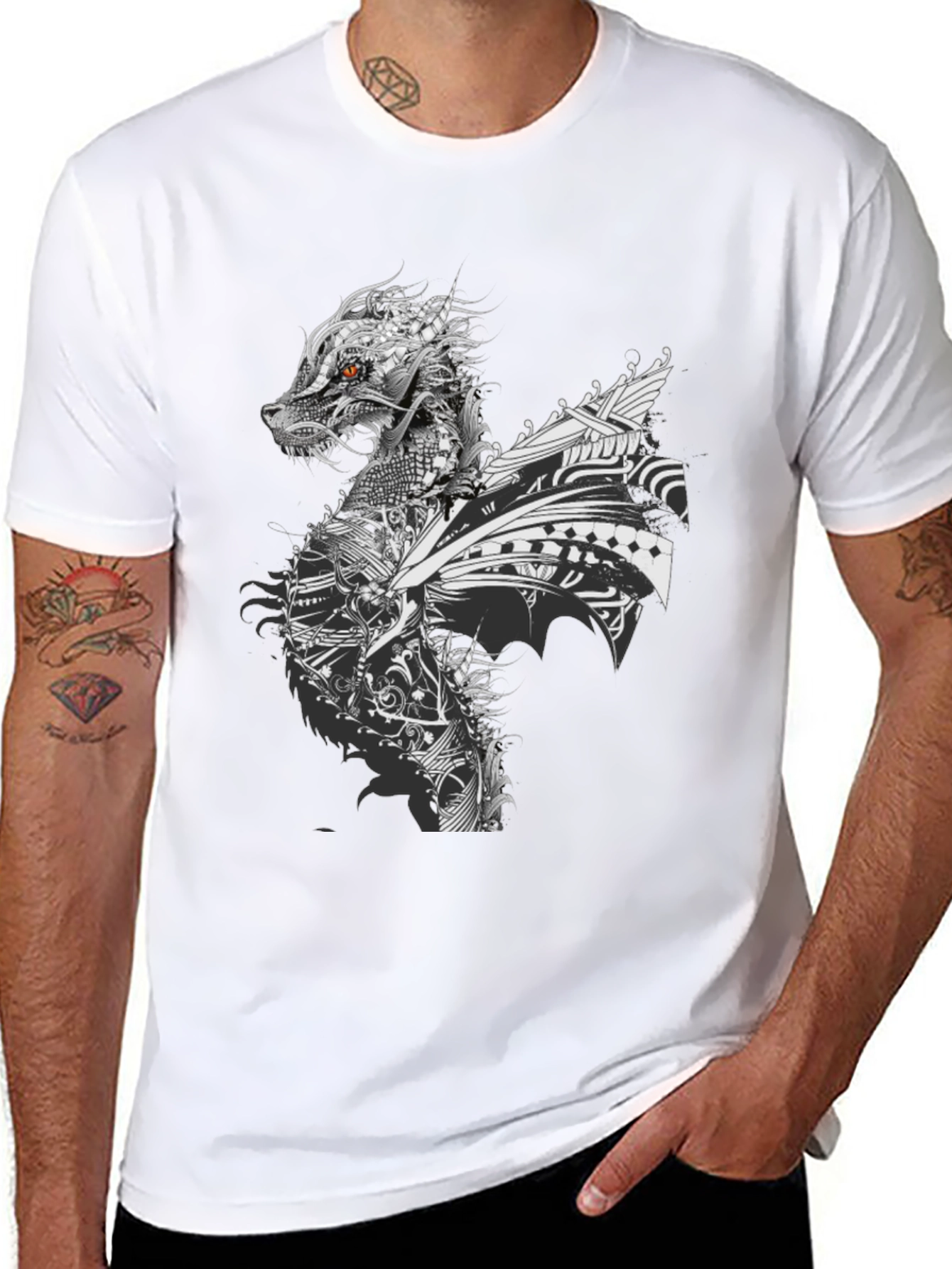 Dragon Graphic Print Crew Neck T-Shirt