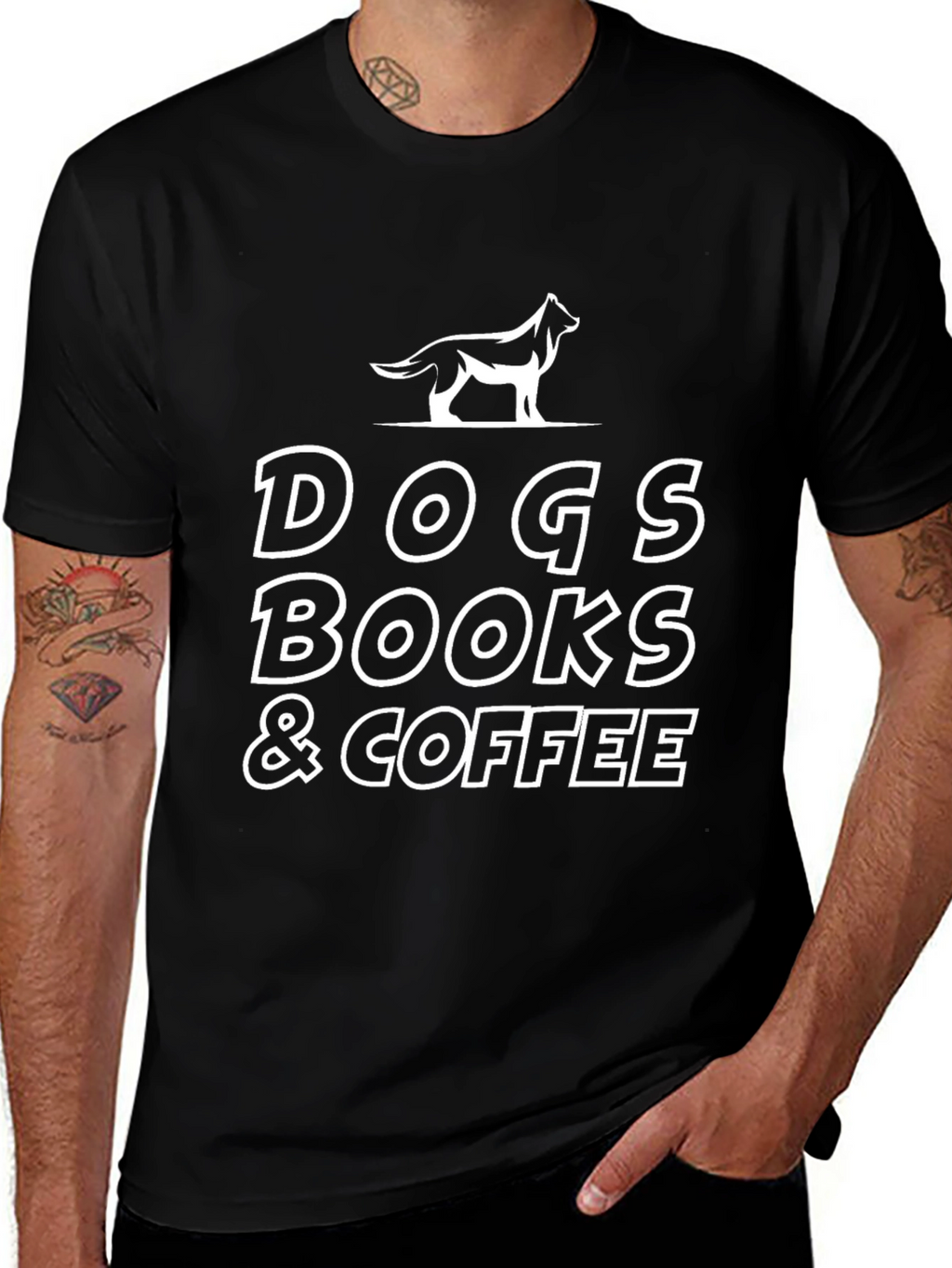 Dogs Books & Coffee Graphic T-Shirt