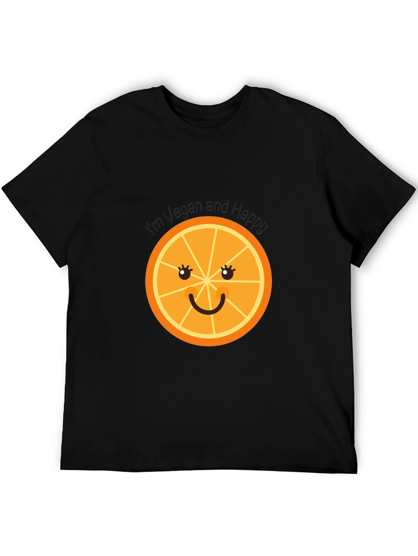 Vegan & Happy Tee - Smiling Orange Graphic T-Shirt