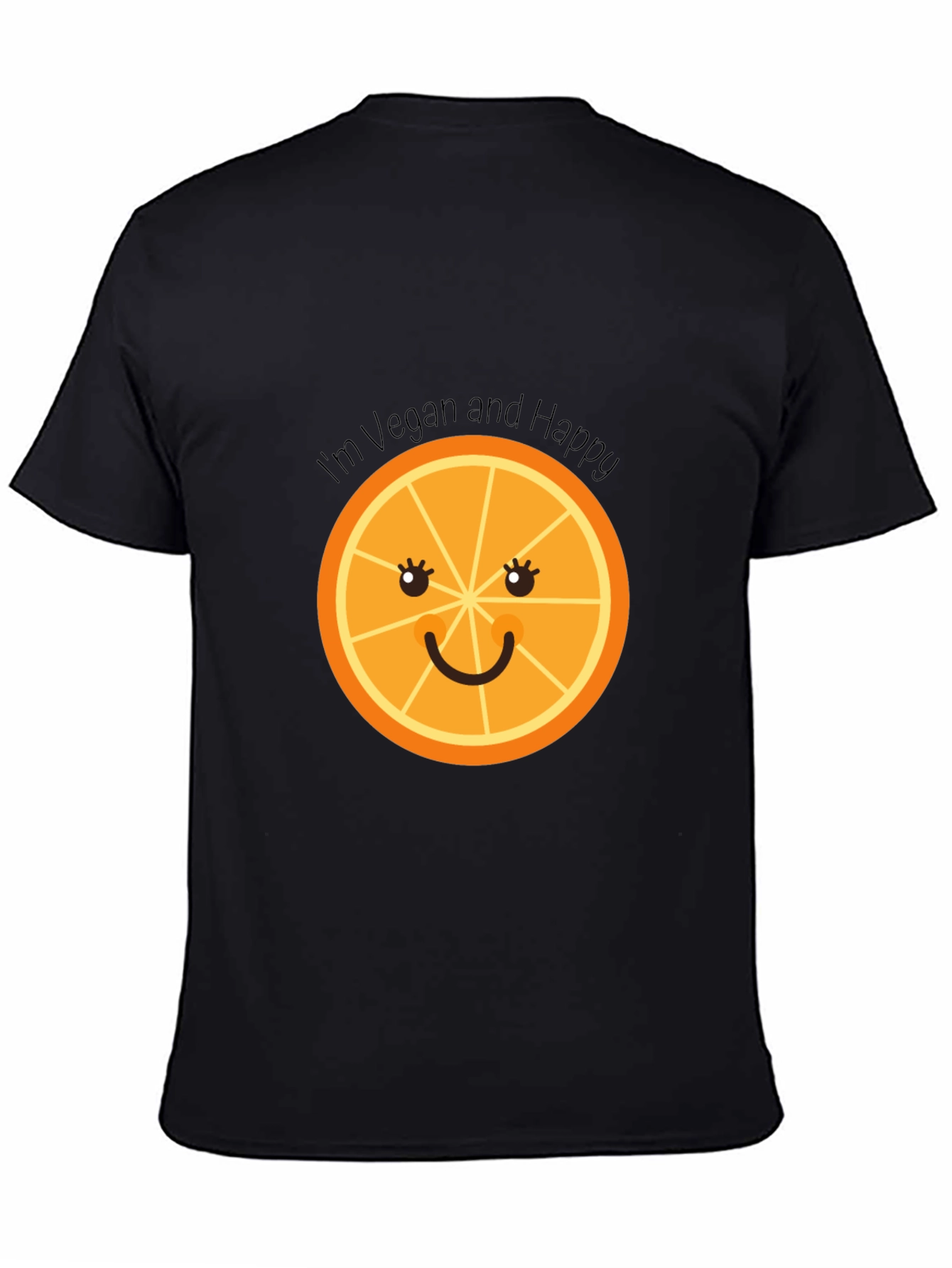 Vegan & Happy Tee - Smiling Orange Graphic T-Shirt