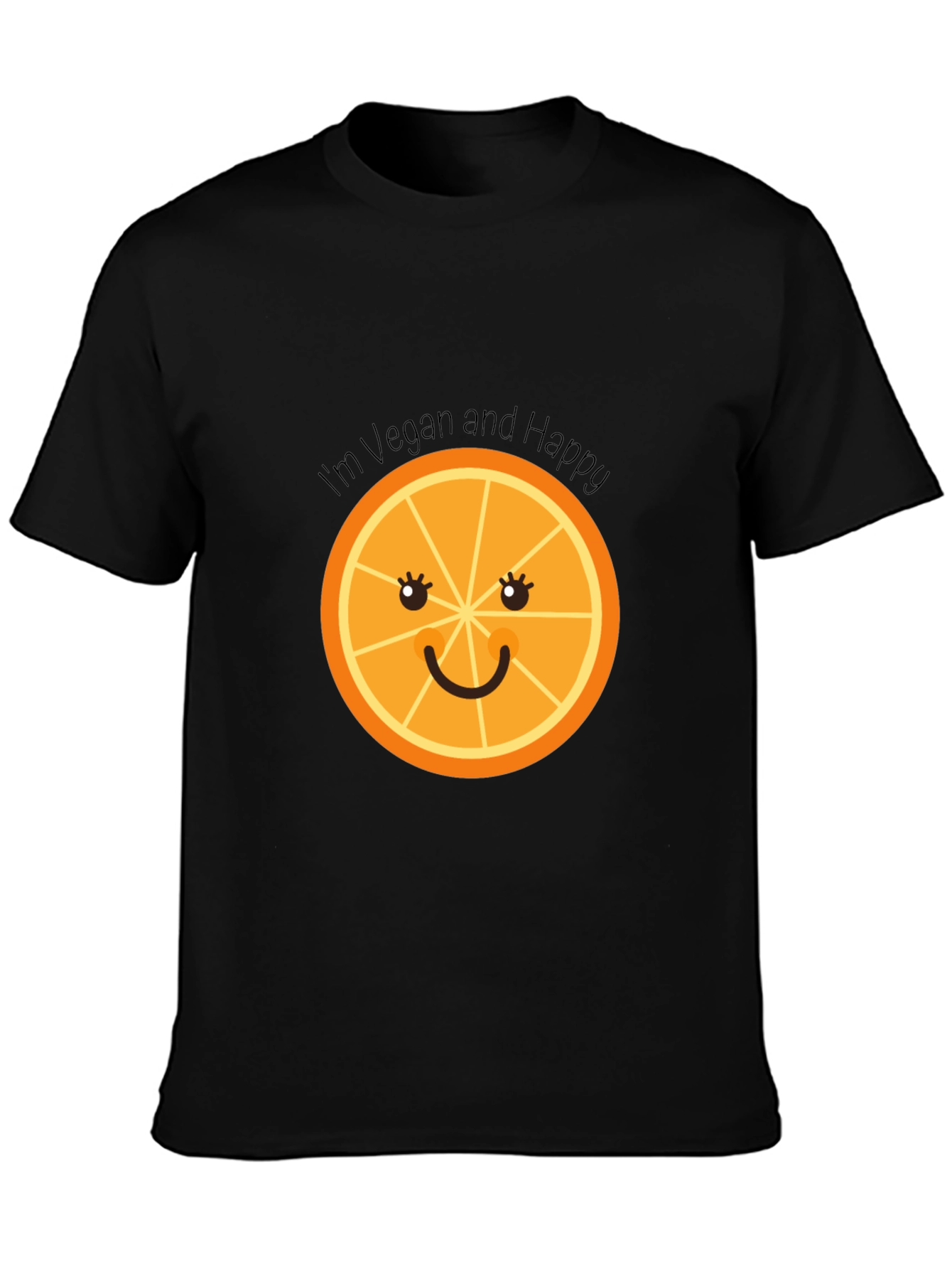 Vegan & Happy Tee - Smiling Orange Graphic T-Shirt